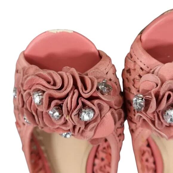 Report Shoes Womens 7 Flats Slip On Woven Peep Toe Ruffle Embellished Fashion - Picture 8 of 16